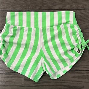 NWT Yogabela Lulu High Waisted Side string Green and White Striped Shorts